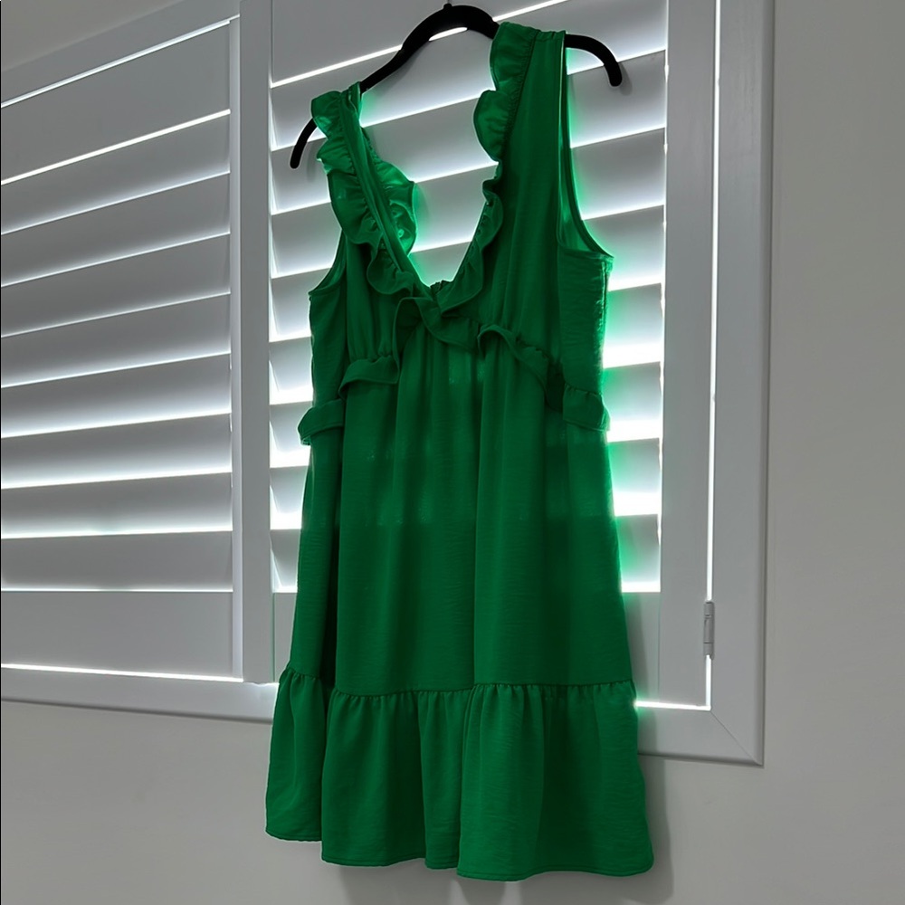 Good Luck Gem Green Ruffle Mini Dress,